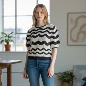 Ann Taylor Black and Cream Chevron Sweater